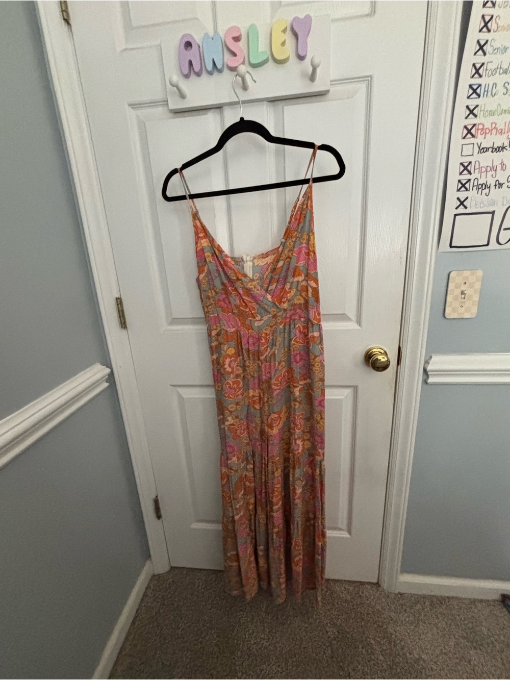 Spaghetti Strap Floral Maxi Dress in Pink and Orange